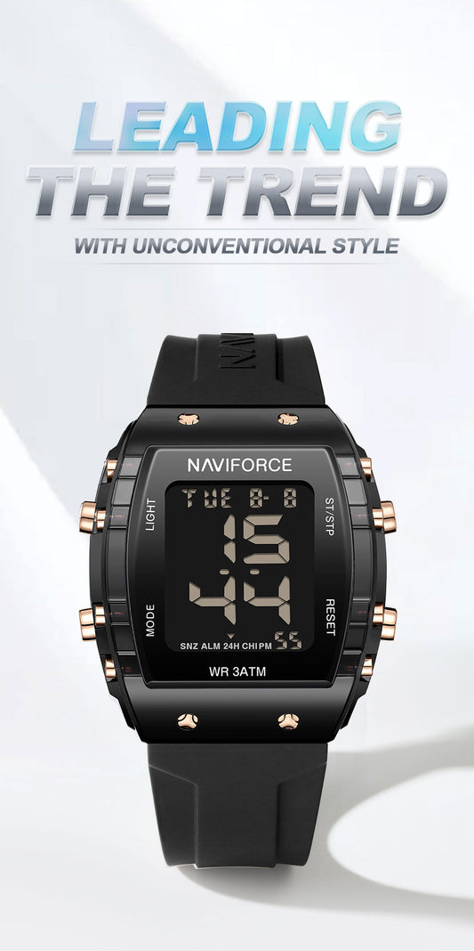 NF7102 Black Silicone Strap Electronic Digital Watch
