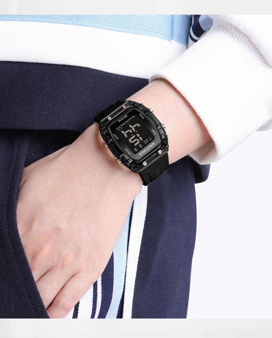 NF7102 Black Silicone Strap Electronic Digital Watch