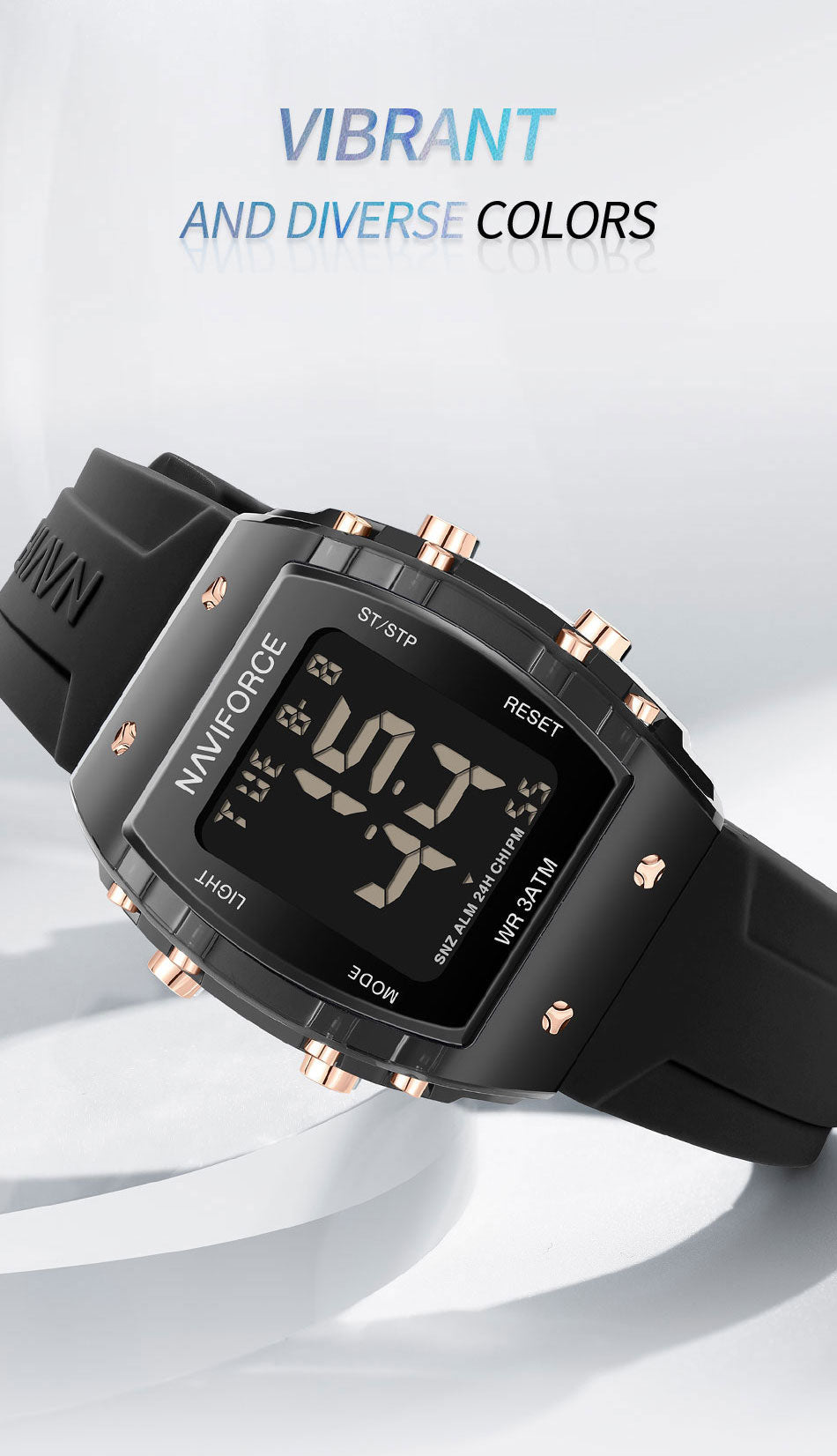 NF7102 Black Silicone Strap Electronic Digital Watch