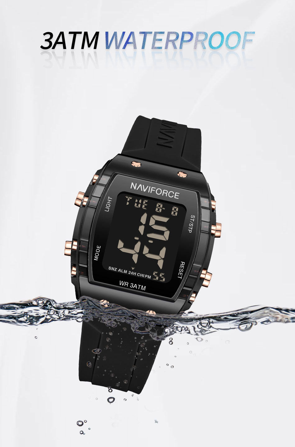 NF7102 Black Silicone Strap Electronic Digital Watch