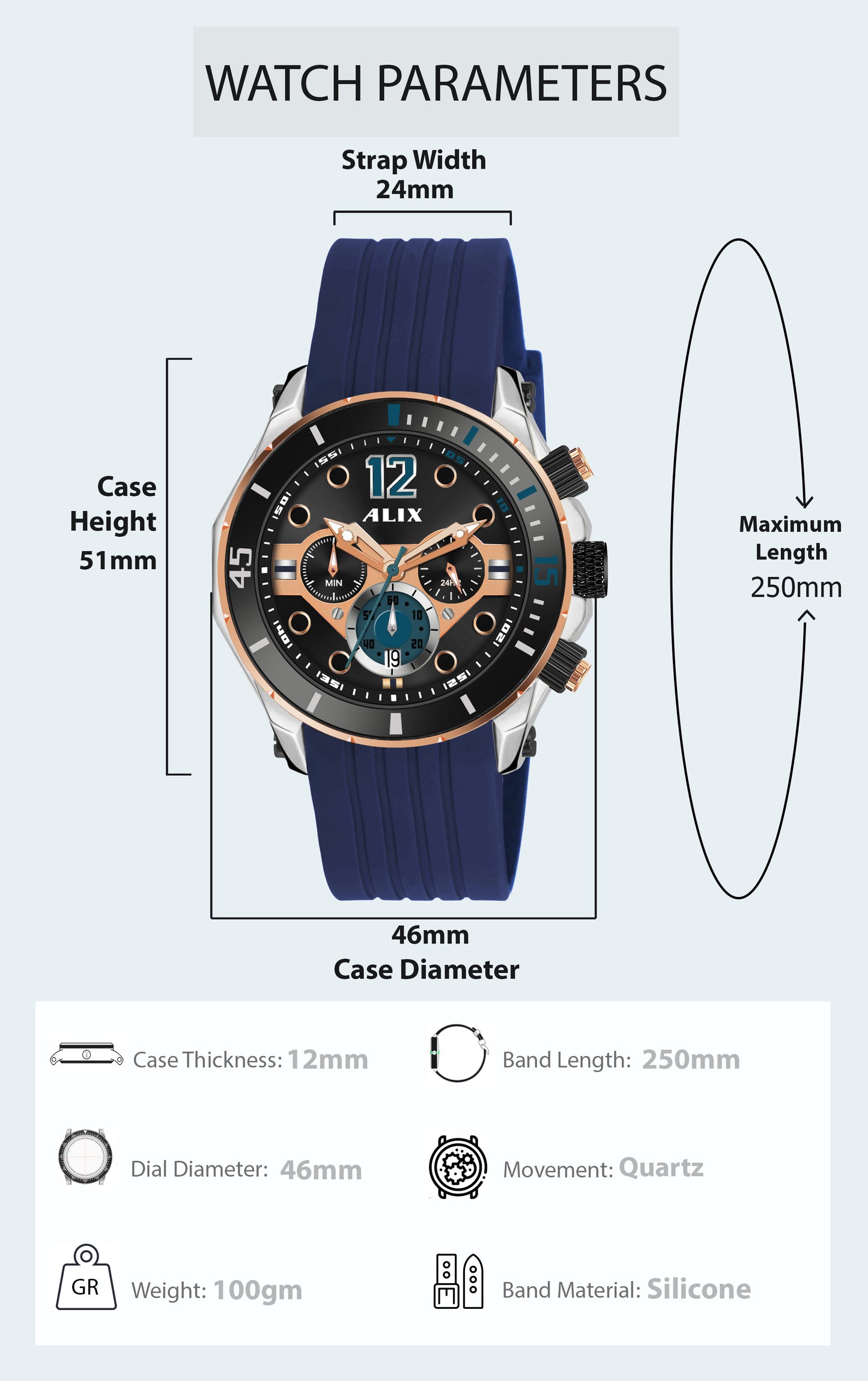 AL3015T Black Stylish chronograph dial Analog Watch