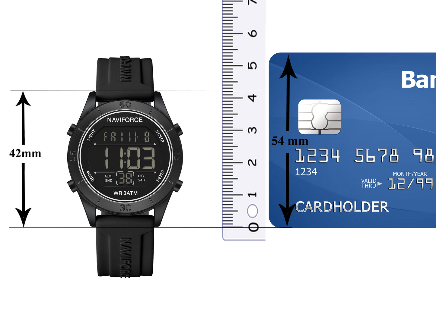 NF5054 Black Multifunctional LCD display Digital Watch