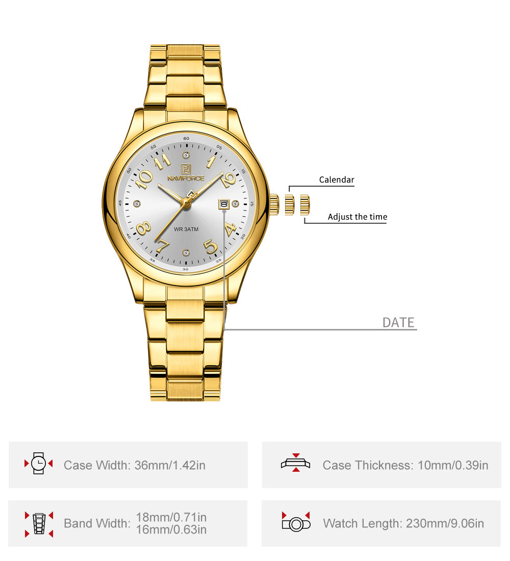 NF5059 White dial with gold Stainless Steel strap Analog Watch