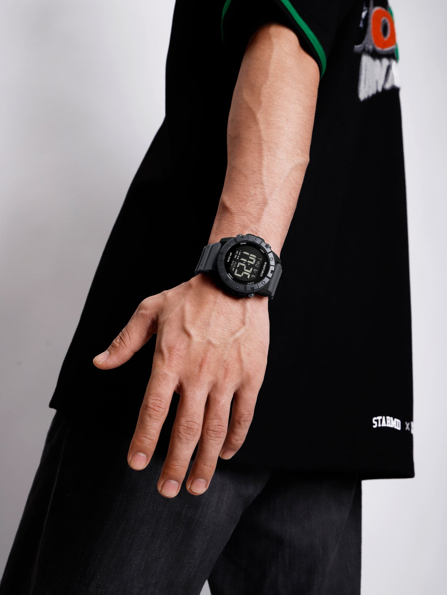 NF7110 Grey LCD Display Trendy Silicone Digital Watch