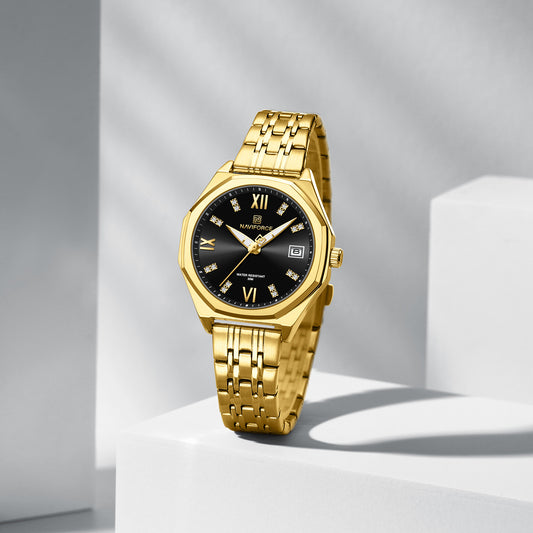 NF5052 Black dial with gold strap Analog Watch