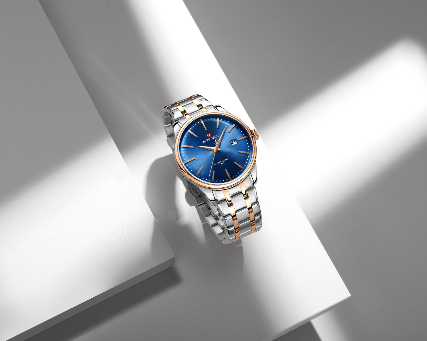 Naviforce NF9230 Silver Blue Gentle Elegant Calendar Analog Watch