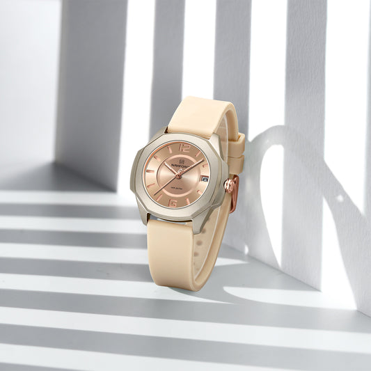 NF7107 Biege Silicon Strap luminous hands Analog Watch