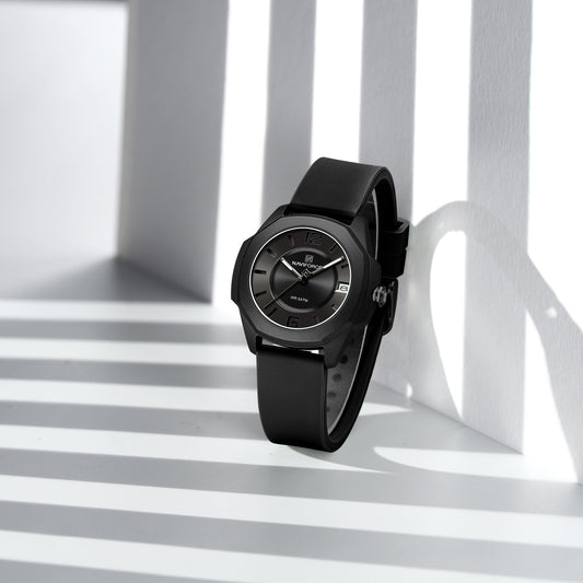 NF7107 Black Silicon Strap luminous hands Analog Watch