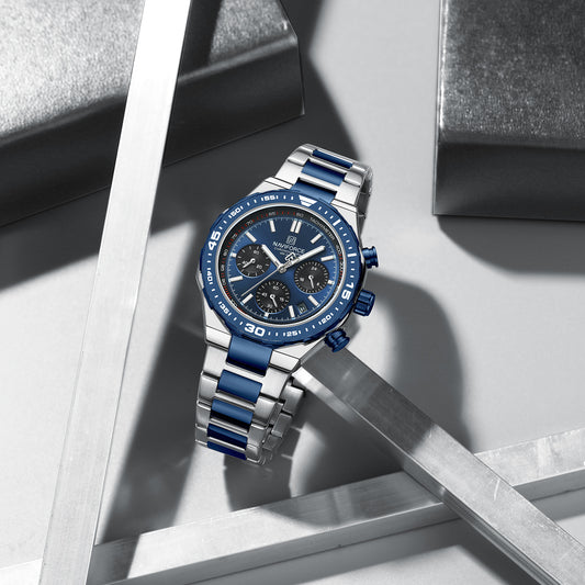 Naviforce NF8049: Silver Blue Multifunction Chrono for Men