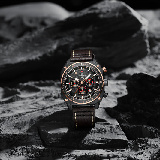 Naviforce NF8057 Brown Leather Strap Analog Watch