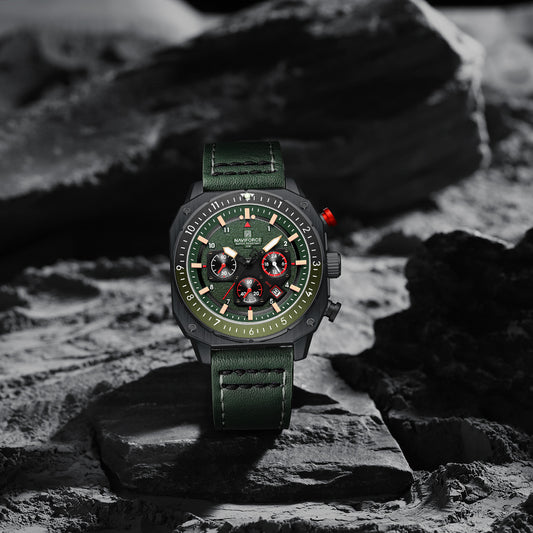 Naviforce NF8057 Green Leather Strap Analog Watch
