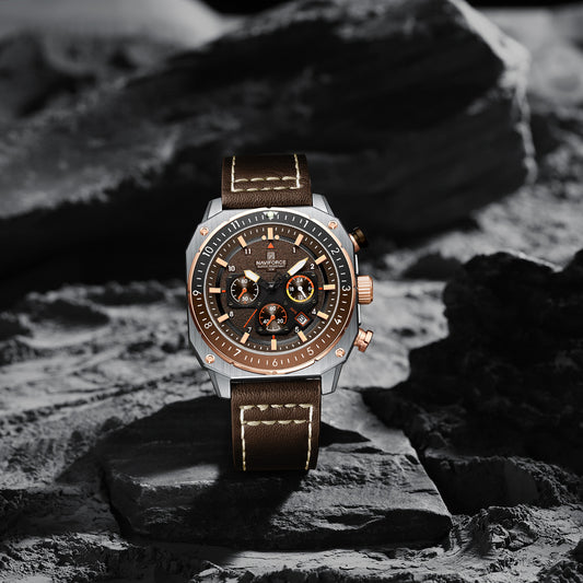 Naviforce NF8057 Brown Leather Strap Analog Watch