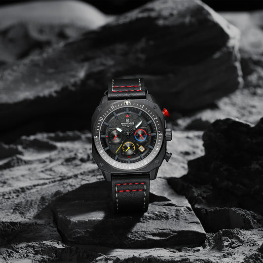 Naviforce NF8057 Black Leather Strap Analog Watch