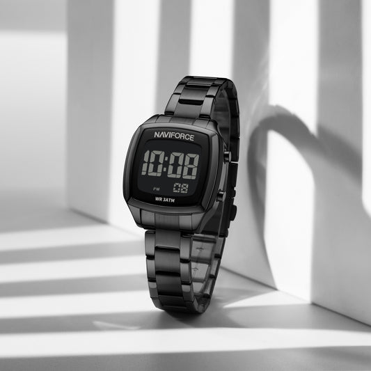 NF5047 All Black Versatile Trendy Square Digital Watch