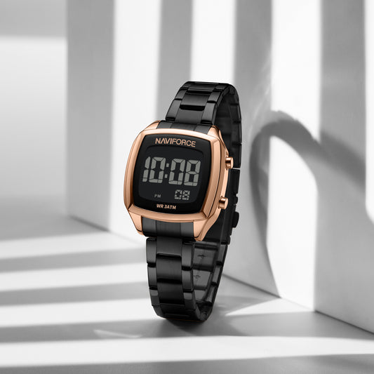 NF5047 Rosegold&Black Versatile Trendy Square Digital Watch