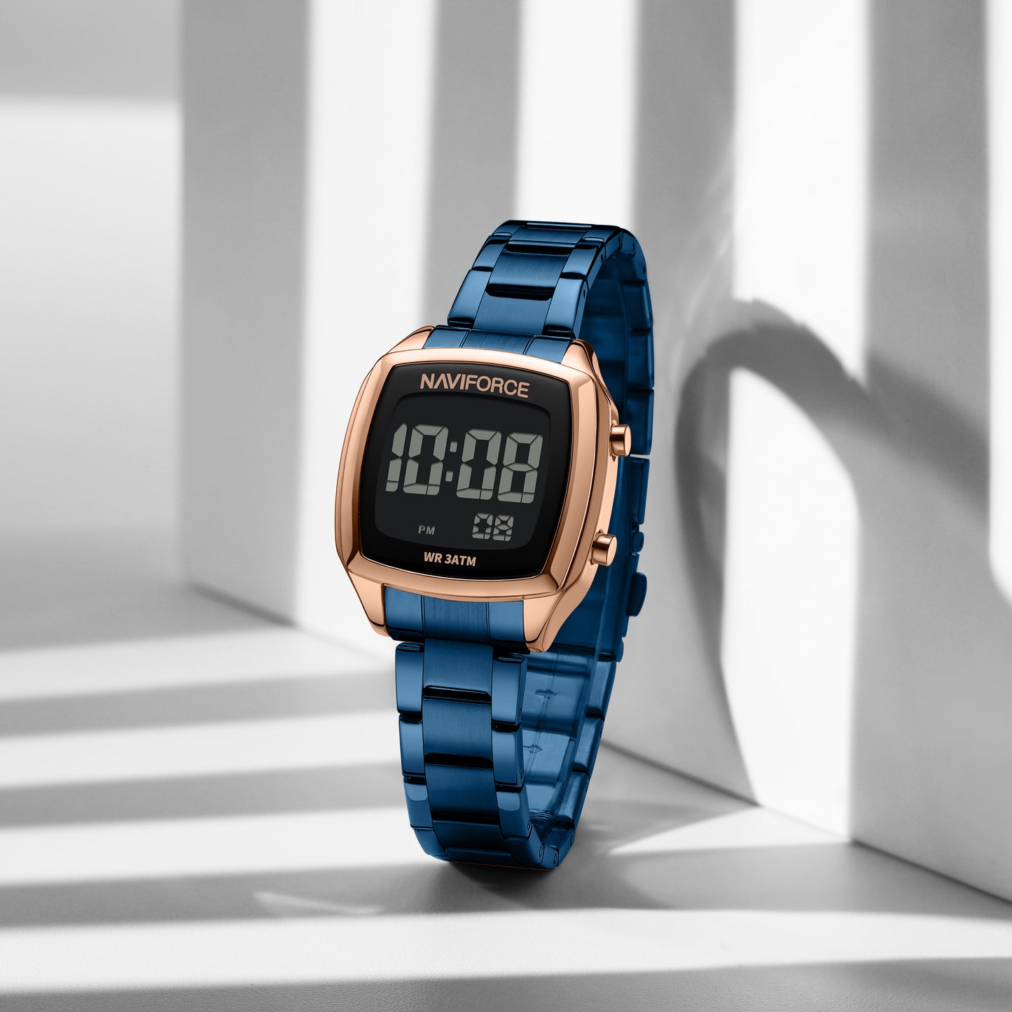 NF5047 Rosegold&Blue Versatile Trendy Square Digital Watch