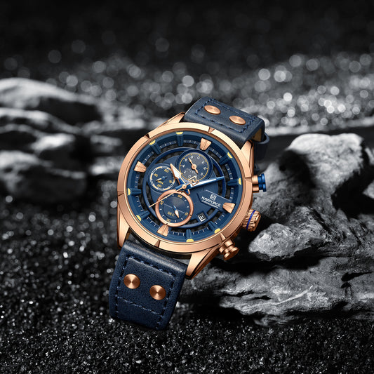 Naviforce NF8045 Blue Leather Strap Analog Watch