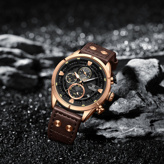 Naviforce NF8045 Brown Leather Strap Analog Watch