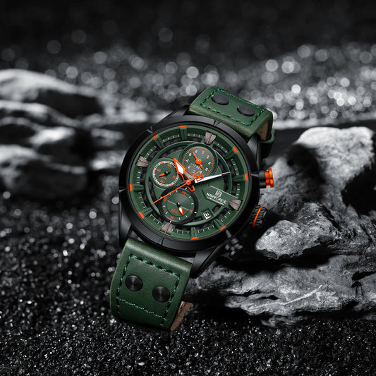 Naviforce NF8045 Green Leather Strap Analog Watch
