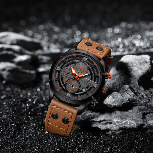 Naviforce NF8045 Brown Leather Strap Analog Watch