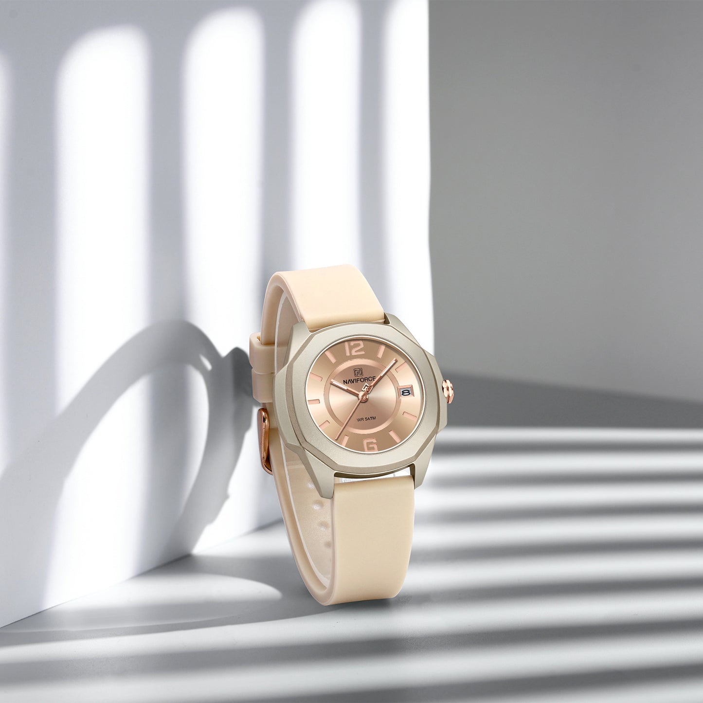 NF7107 Biege Silicon Strap luminous hands Analog Watch