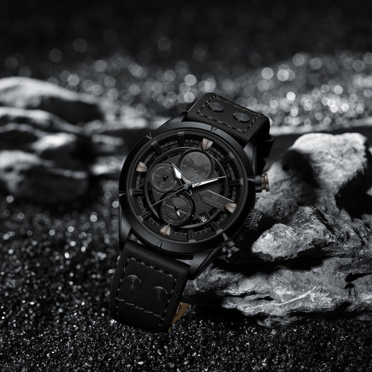 Naviforce NF8045 Black Leather Strap Analog Watch