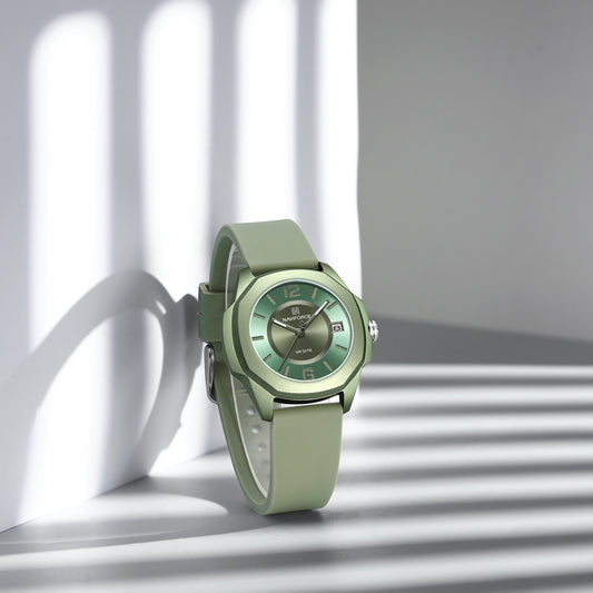 NF7107 Green Silicon Strap luminous hands Analog Watch