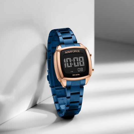 NF5047 Rosegold&Blue Versatile Trendy Square Digital Watch