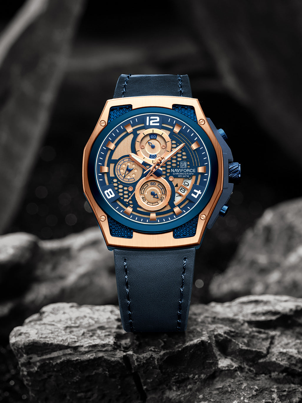 Naviforce NF8051L Blue Genuine Leather Analog Watch