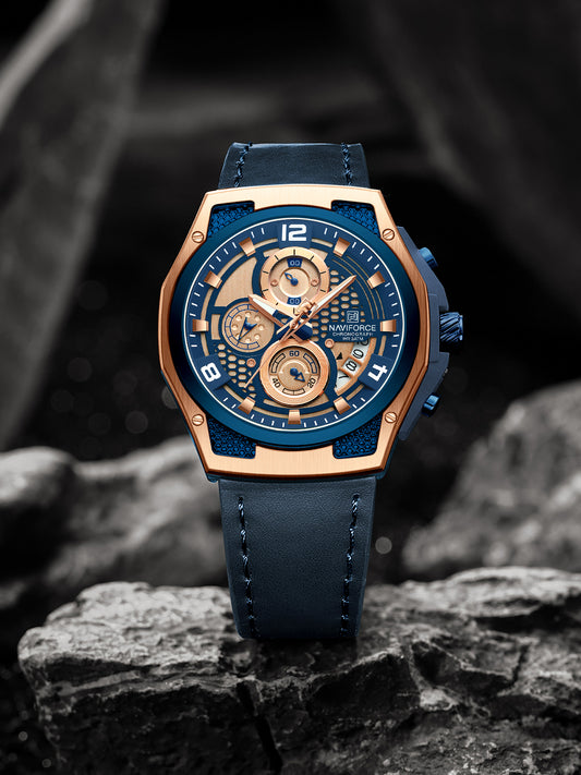 Naviforce NF8051L Blue Genuine Leather Analog Watch