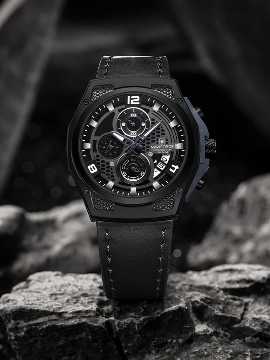 Naviforce NF8051L Black Genuine Leather Analog Watch