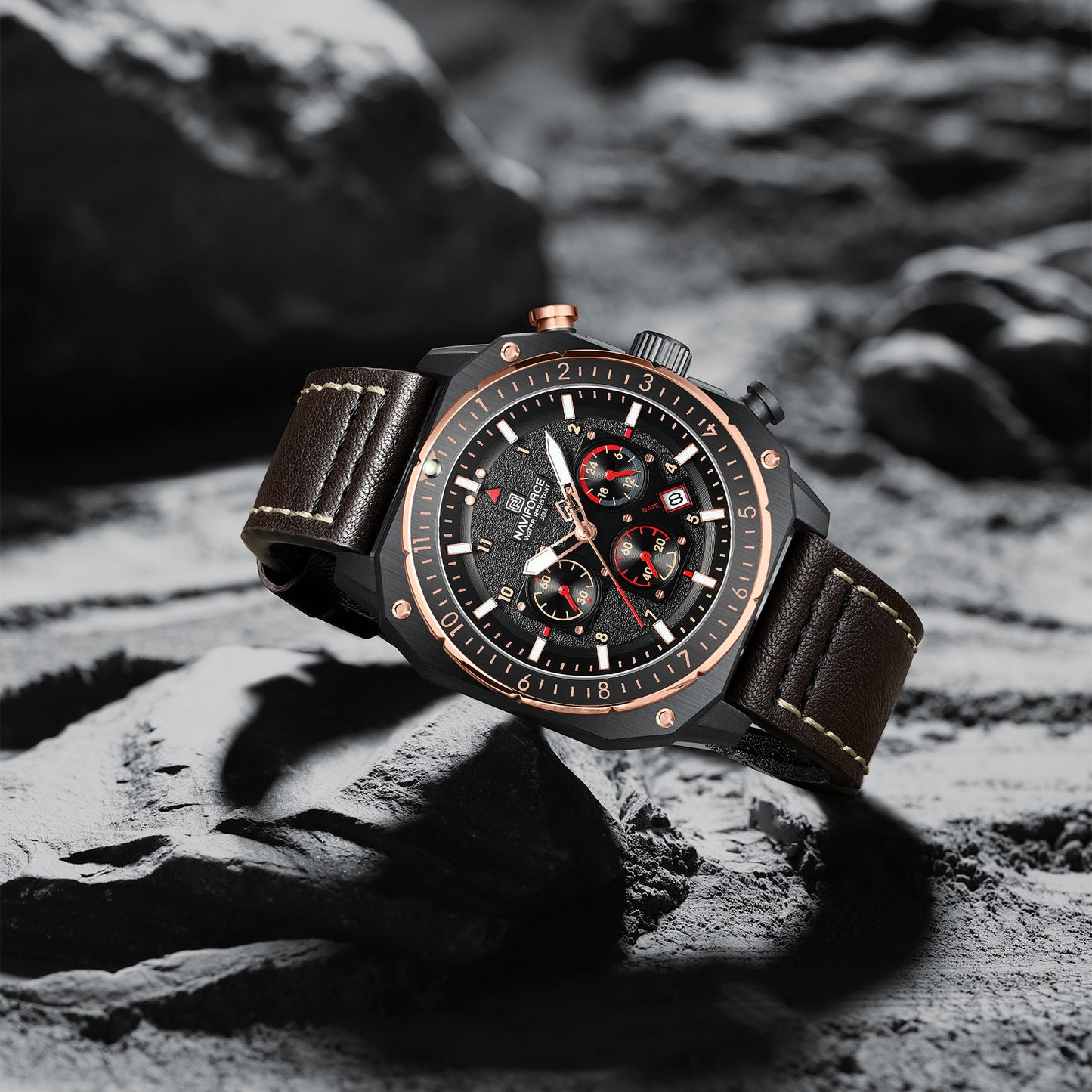 Naviforce NF8057 Brown Leather Strap Analog Watch