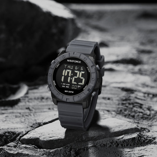 NF7110 Grey LCD Display Trendy Silicone Digital Watch