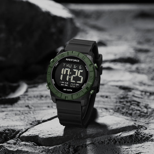 NF7110 Black LCD Display Trendy Silicone Digital Watch