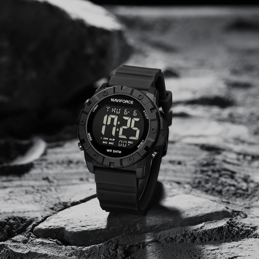 NF7110 Black LCD Display Trendy Silicone Digital Watch