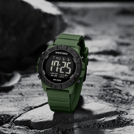 NF7110 Green LCD Display Trendy Silicone Digital Watch