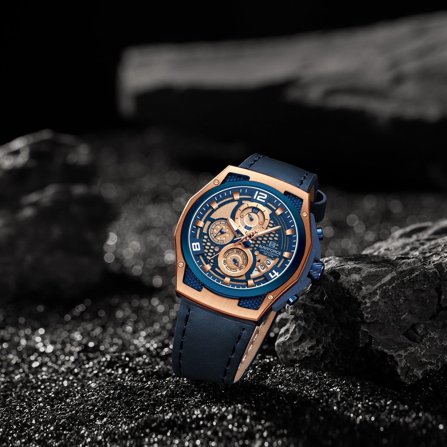 Naviforce NF8051L Blue Genuine Leather Analog Watch