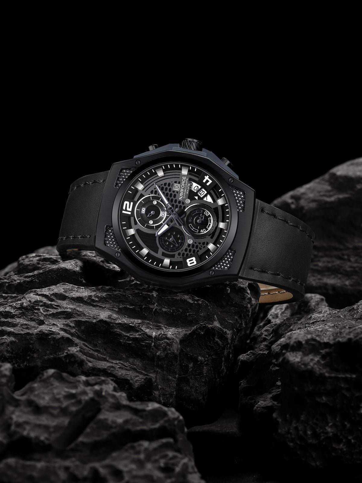 Naviforce NF8051L Black Genuine Leather Analog Watch