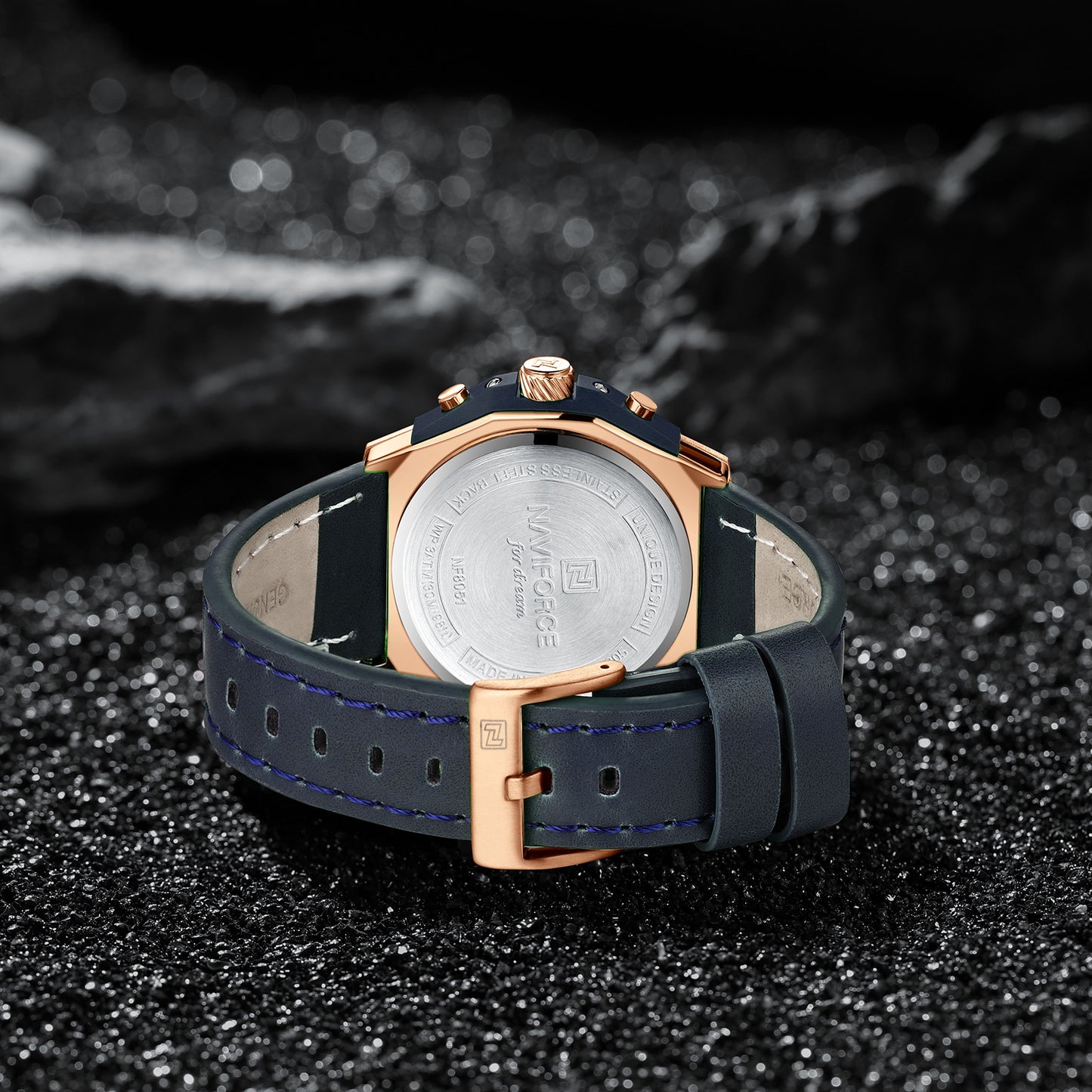 Naviforce NF8051L Blue Genuine Leather Analog Watch