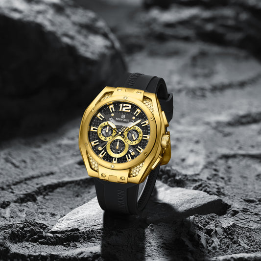 NAVIFORCE NF8063 Gold-Black multifuntional chronograph Analog Watch