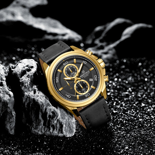 Naviforce NF8075 Gold-Black Military Style Men’s Analog Watch