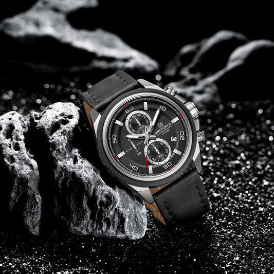 Naviforce NF8075 Silver-Black Military Style Men’s Analog Watch