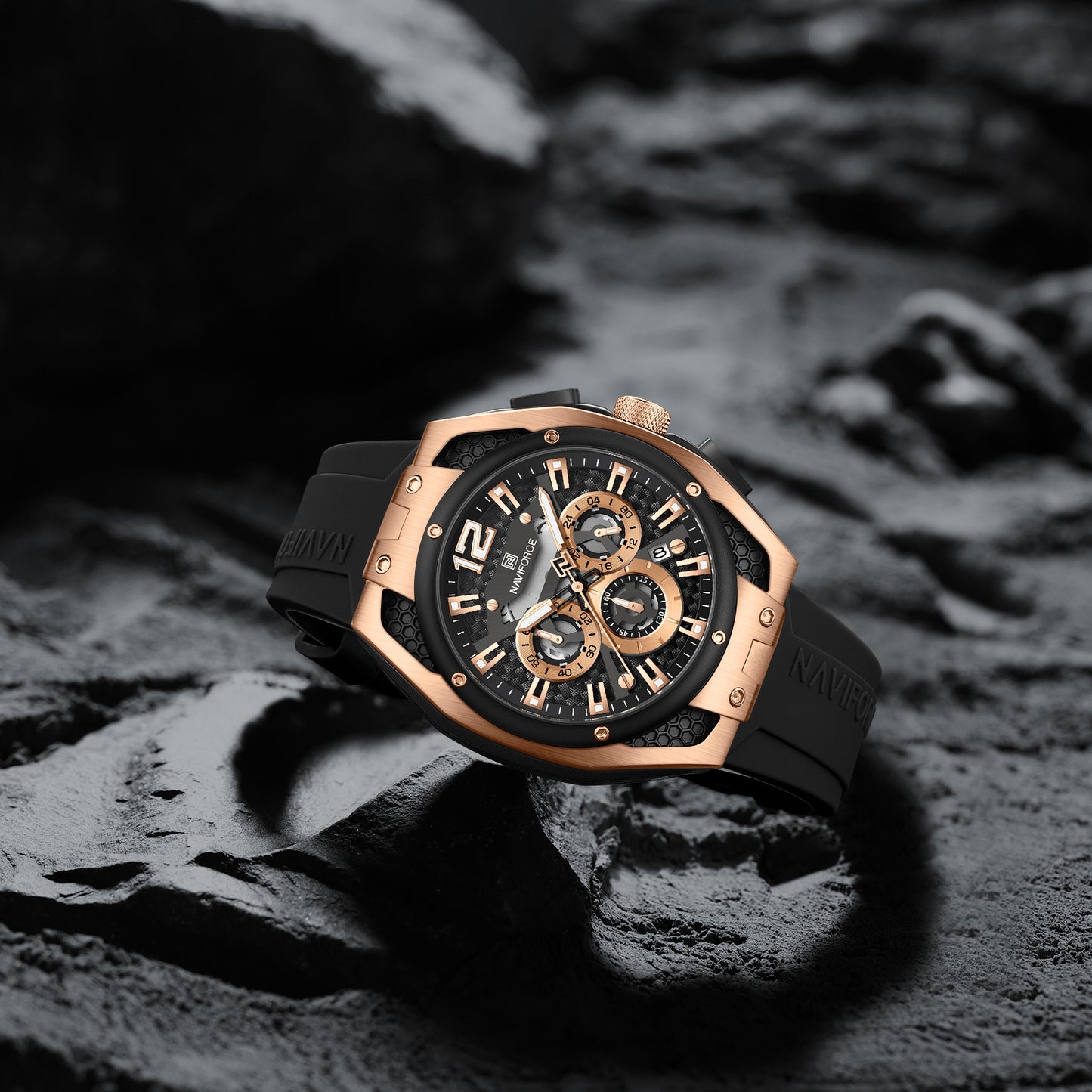 NAVIFORCE NF8063 RoseGold Black multifuntional chronograph Analog Watch