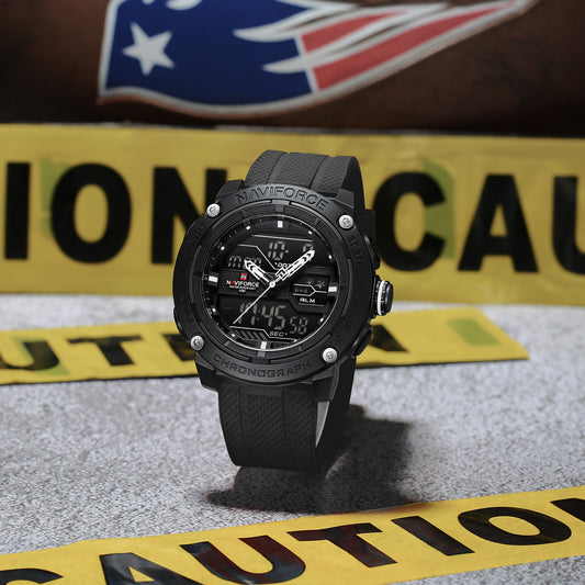 NF7114 Black Dial Luminous night vision display Analog-Digital Watch