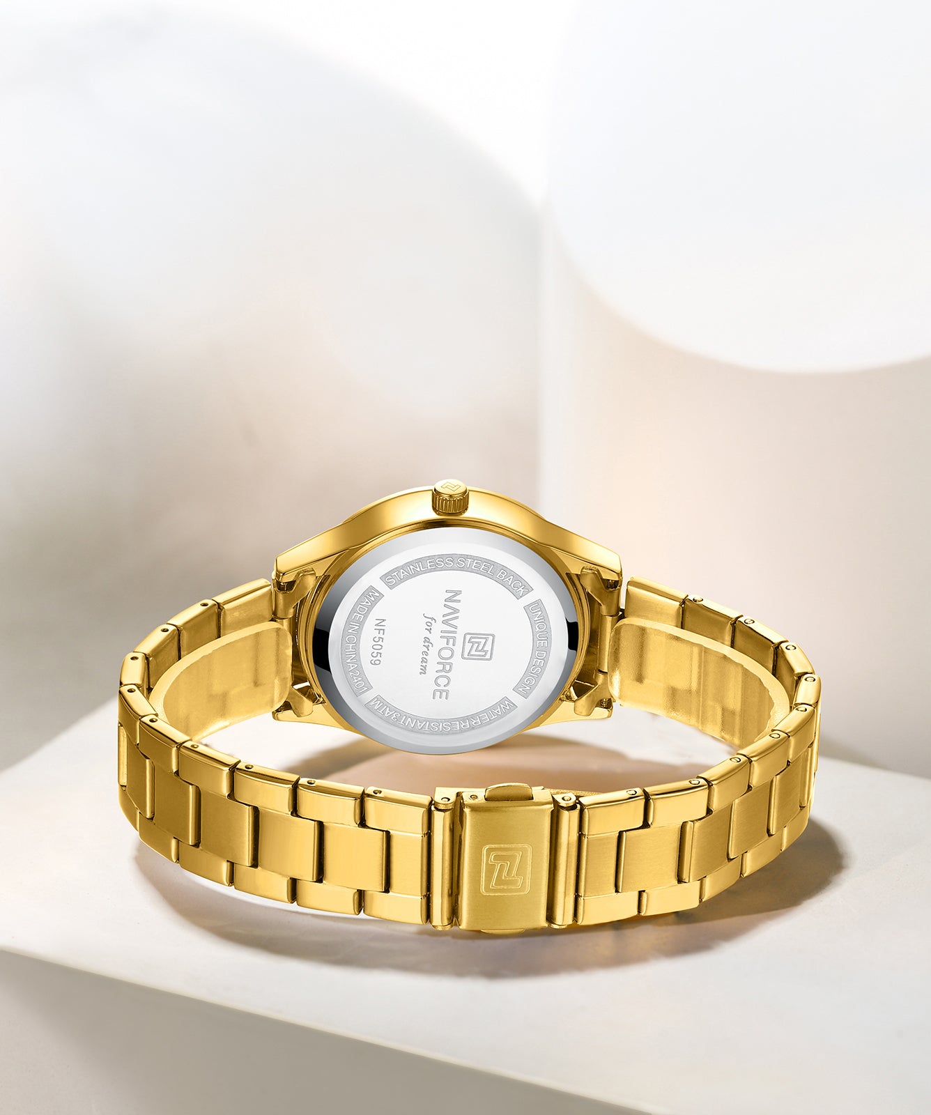 NF5059 White dial with gold Stainless Steel strap Analog Watch