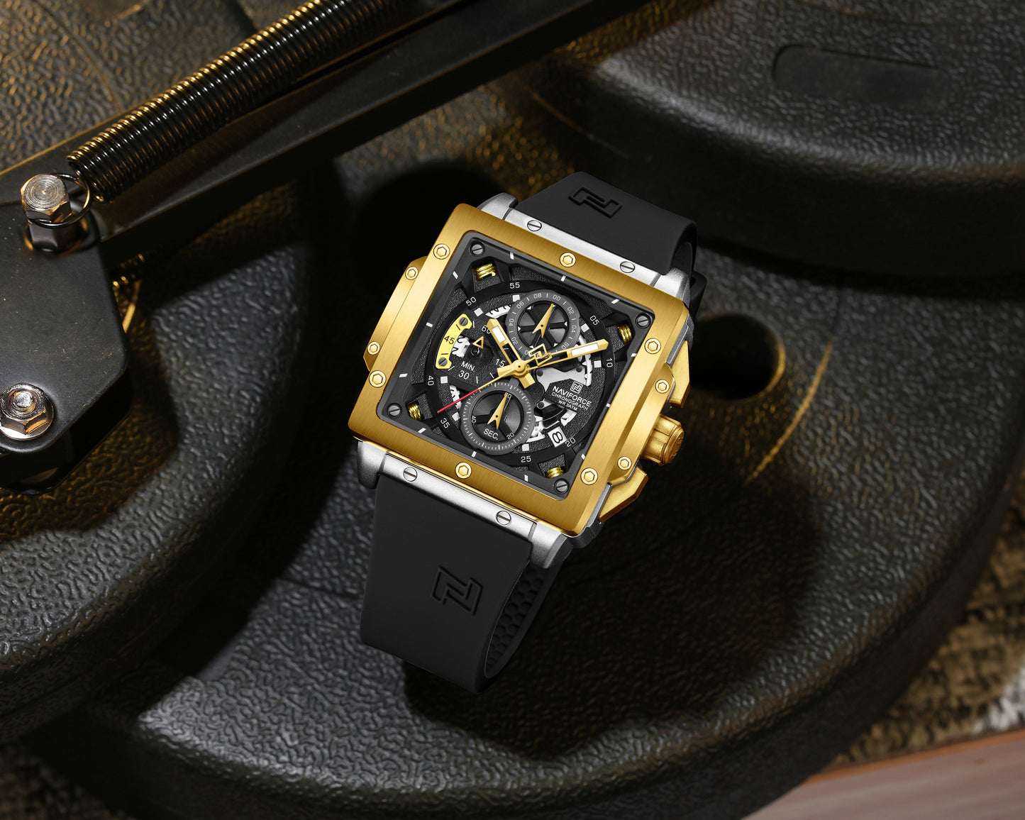 Naviforce NF8064 Elegant Square Gold-Black dial Analog watch