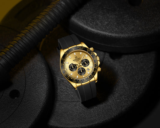 Naviforce NF8054 Gold Dial With Black Silicon Strap Analog watch