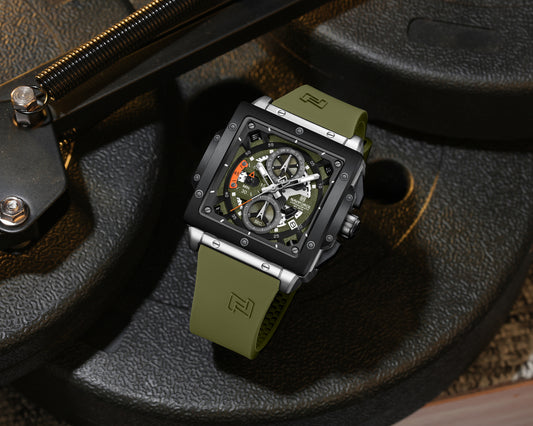 Naviforce NF8064 Elegant Square Silver-Green dial Analog watch