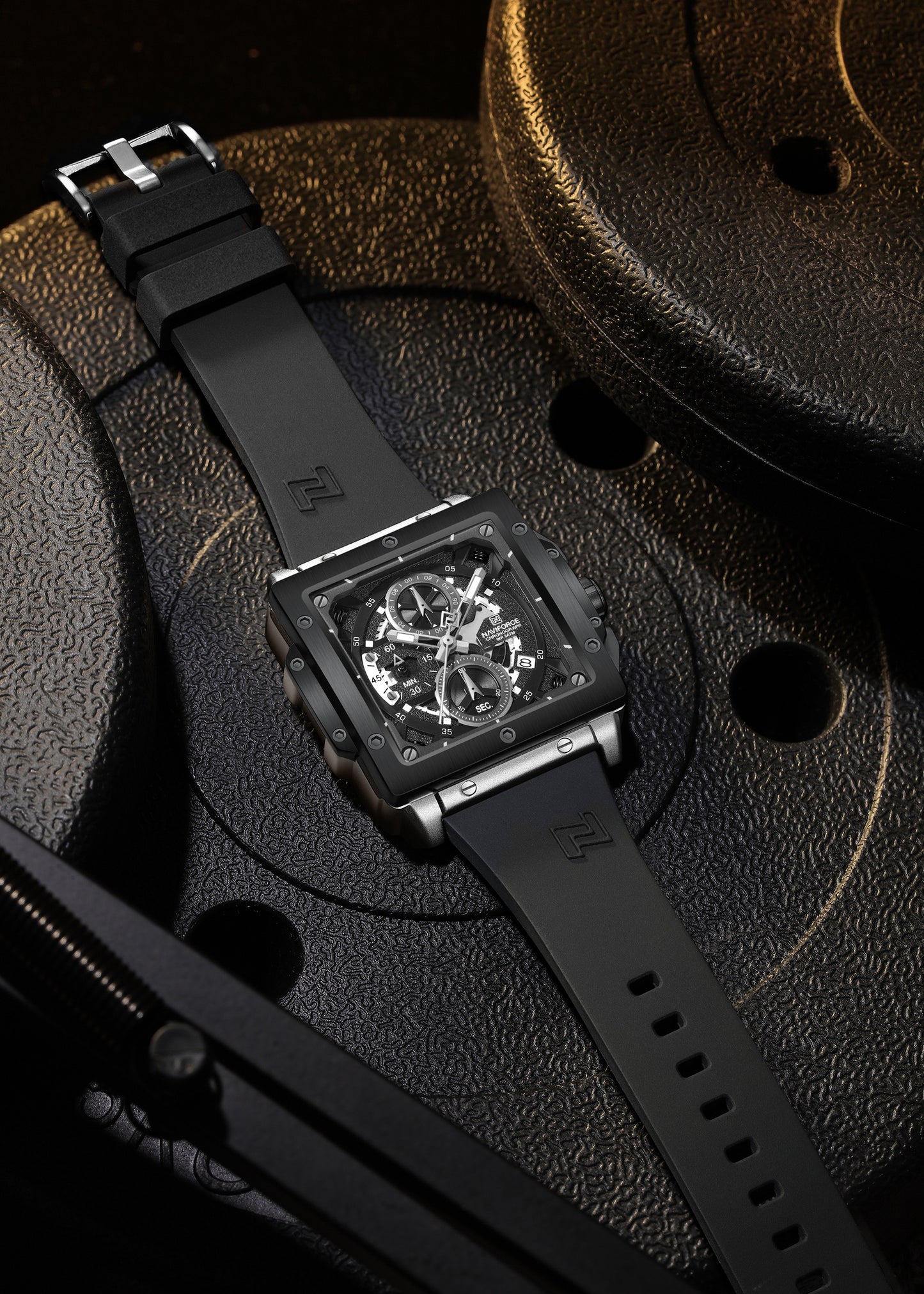 Naviforce NF8064 Elegant Square Silver-Black dial Analog watch