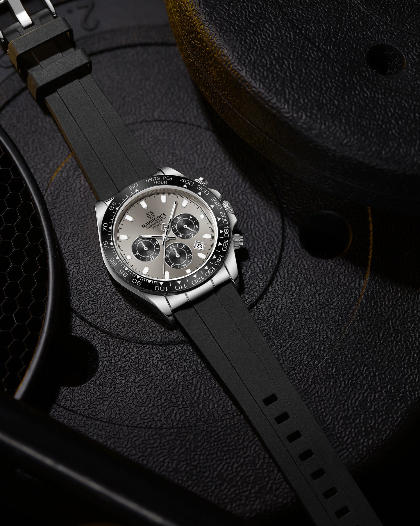 Naviforce NF8054 Grey Dial With Black Silicon Strap Analog watch